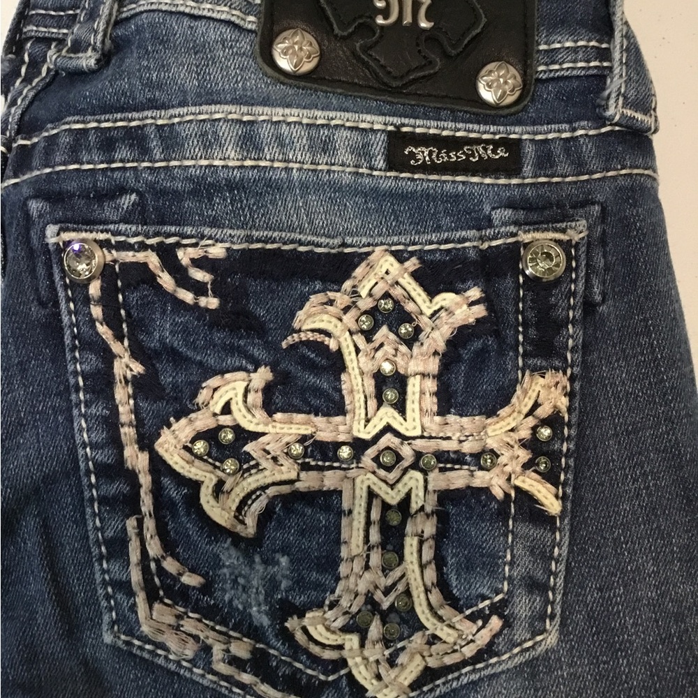 Miss Me Blue Bootcut Jeans with Embroidered Cross Pocket